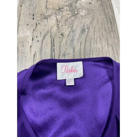 Parker Sleeveless Silk Blouse Small Purple Ruffle Key Hole Tank Top Shirt - Picture 4 of 7